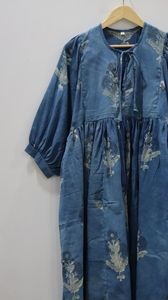 Natural Indigo Midi Maxi vestido suelto silueta patrón Floral Casual fiesta desgaste para verano Mini vestido - Product Image 2