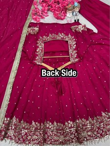 Calidad Premium 2025 Presenting Exclusive Designer Heavy Pure Vichitra Silk Rani Color Anarkali Suit para niñas de moda - Product Image 5