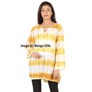 Túnica de Verano para Mujer, Tie-Dye, 100% Algodón, Cuello en V, Estilo Casual, Estampado Moderno, Tejido Transpirable, Ropa Hippie, Decoración con Logotipo - Product Image 1