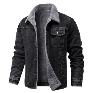 Autumn Winter Men's <b>Cropped</b> <b>Denim</b> <b>Jacket</b> with Zipper Stand Collar Customized Logo-Solid Outerwear with OEM Service and Pockets - Product Image 1