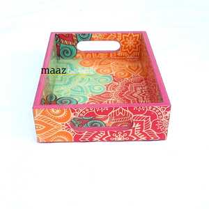 Ensemble de 3 plateaux de service en bois rustiques avec poignée pour le petit-déjeuner Vaisselle jetable multi-usages Vaisselle - Product Image 4