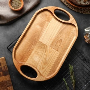 Plateau en bois naturel de style unique avec poignées plateaux de service ovales en bois dur pour vente commerciale et cadeau - Product Image 1