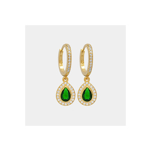 925 Sterling Silver Emerald Stone Pear Drop Dangle Earrings ONR2037 Model Turkey Origin - Product Image 1