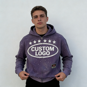 Sweat à capuche zippé personnalisé pour homme, design High Street, avec logo sur mesure, motif étoile peint au pistolet, en polaire, style streetwear décontracté - Product Image 3