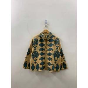 Chaqueta de Algodón Estilo Vintage Otoñal con Bordado Floral Suzani Dorado Hecho a Mano, Manga Media, Estilo Abrigo Corto - Product Image 1
