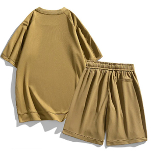 Top qualité été deux pièces hommes ensemble court 100% coton hommes Baggy court col rond t-shirt ensembles hommes haut et short ensemble - Product Image 2
