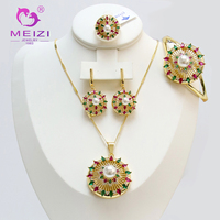 Parures de bijoux MEIZI, nouvelles, élégantes, plaquées or, avec collier, bracelet, bague et boucles d'oreilles ajustables, accessoires de mariage