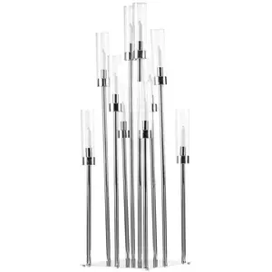 Nuevo soporte de candelabros de cristal alto de 10 brazos, FAROL DE Metal pesado y arreglo de tarro de vela para ducha de compromiso o cumpleaños