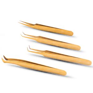 Pinzas para pestañas VETUS a granel con medidas, pinzas para extensión de pestañas doradas de titanio, juegos de pinzas clásicas individuales - Product Image 2
