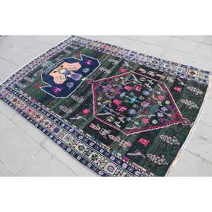 Tapis vintage, tapis turc 4,9x6,8 pieds, tapis oriental en laine verte - Product Image 2