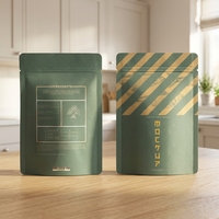 Pochette de luxe vert foncé mat avec impression dorée, fermeture éclair résistante à la chaleur, jetable, 100 pièces, pour thé, café, gelée, chewing-gum