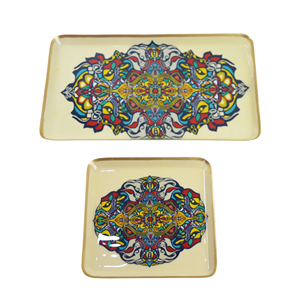 Bandeja de servicio de metal con acabado esmaltado de diseño elegante de estilo único para hoteles, restaurantes, hogar, cocina, otros eventos, precio bajo - Product Image 2