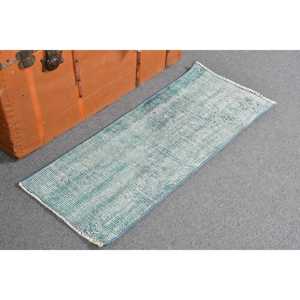 พรมวินเทจขนาดเล็ก 1.4x3.37 ฟุต (43x103 ซม.) สีน้ำเงินตุรกี พรมสีพื้น - Product Image 2