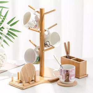 Manufacture Bamboo Mug Tree Wood Cup Holder <b>Stand</b> Rack Kitchen Storage Organizer Coffee Tea Drinkware <b>Hanging</b> Display Set - Product Image 4