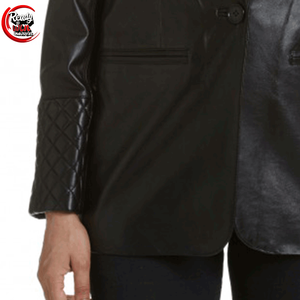 เสื้อเบลเซอร์หนังหรูหราสำหรับผู้หญิงดีไซน์ใหม่พร้อมกระดุมถักทอ - Product Image 4