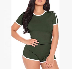 Mode été décontracté Gym sport femmes vêtements 2 pièces haut court et Biker Shorts ensembles deux pièces ensemble court - Product Image 1