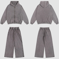 OEM eşofman tedarikçisi iki adet asit yıkama eşofman erkekler Streetwear sıkıntılı kesim dikmek güneş soluk Hoodie ve Sweatpants seti