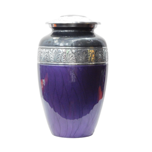Aluminium Adult Cremation Urns With Beautiful Engraving Pewter And Purple <b>Enamel</b> Finished <b>Metal</b> Funeral Urns <b>For</b> Human Ashes - Product Image 3
