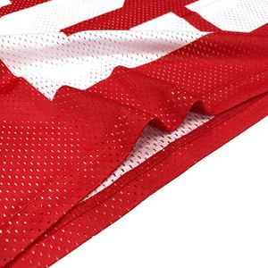 Comprar camiseta de fútbol americano de malla roja personalizada rayas blancas Número de impresión transpirable cuello en V Top para equipos - Product Image 6