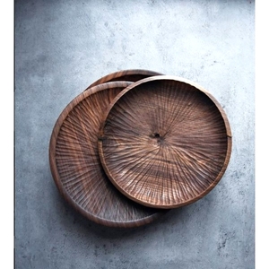 Venta caliente placa de madera negra diseño concéntrico Zen bandeja minimalista redonda Plato decorativo tallado artesanal mesa de comedor moderna - Product Image 5