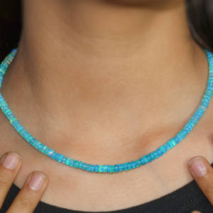 Collar hecho a mano con cuentas de Plata de Ley 925 para mujer, tonos de ópalo Paraiba Natural, tamaño 14, joyería fina para bodas - Product Image 2