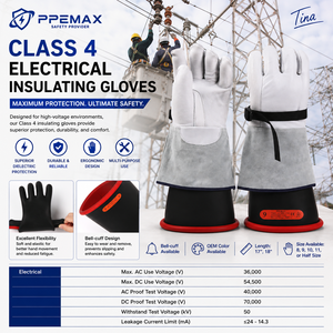 Gants isolants haute tension en caoutchouc bicolores de classe 4 pour travaux en sous-station, avec revers roulé, 40KV - Product Image 1