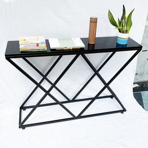 XConcept CST007 Modern <b>Console</b> Table <b>Black</b> Wood Top and Iron Frame for Entry Villa Living Room Hotel or Bedroom Decor - Product Image 4