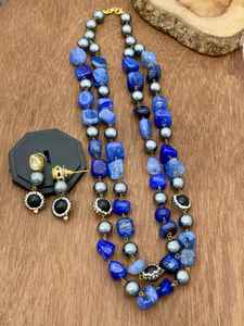 Ensemble Mala en agate de qualité supérieure pour femmes pendentif coloré avec boucles d'oreilles pour vêtements ethniques modernes formels décontractés en bijoux en laiton - Product Image 6