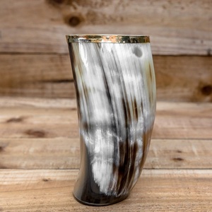 Aaliyan Impex <b>Unique</b> Horn glassware Ale Glass Small Ox Horn Viking Drinking Mug Cups with Brass Top Border - Product Image 2