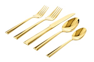 Ensemble de couverts en bois de luxe écologique pour 4 personnes, couverts modernes à manche nervuré, 20 pièces, polissage miroir - Product Image 2