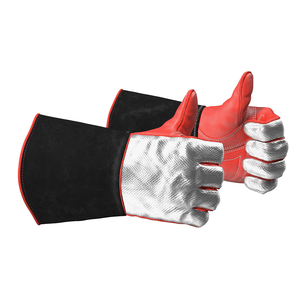 Gants de soudage résistants à la chaleur en cuir de vache fendu couleur jaune gants de pompier anti-dérapant anti-vibration Options personnalisables - Product Image 4