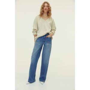 Pantalones Vaqueros Anchos de Mezclilla Estilo Boyfriend con Ajuste Elástico, Lavables y Transpirables, con Logotipo en la Cintura - Product Image 1