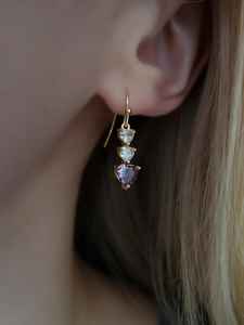 Purple Heart Amethyst Gemstone Charms 925 Silver Gold Plated Cute Dangle Earrings Vintage Style Anniversary Gift - Product Image 3