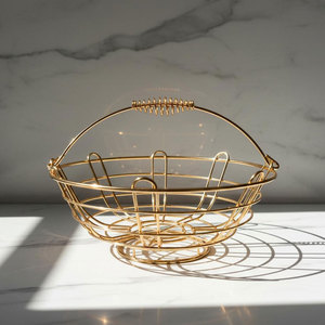 Cesta de Almacenamiento de Frutas Mini de Cobre y Hierro de Calibre Grueso con Asa |   Organizador de Productos de Alta Calidad, Ecológico, con Acabado Cromado Industrial - Product Image 1