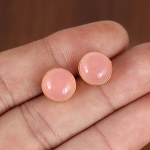 925 argent Sterling Rose Quartz boucle d'oreille pour les femmes élégant rose pierres précieuses plaqué or lunette réglage pour les mariages anniversaires - Product Image 1