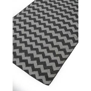 Alfombra Rectangular de Lana y Yute Tejida Plana Gris y Negra con Rayas Abstractas y Chevron para Uso en el Hogar de Adolescentes - Modelo Dwrm-170 - Product Image 2