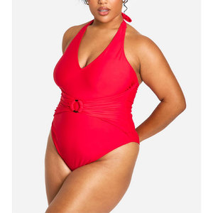 Traje de baño de una pieza de color sólido con logotipo personalizado recién llegado para mujer precio barato al por mayor de talla grande traje de baño de una pieza de color sólido - Product Image 3