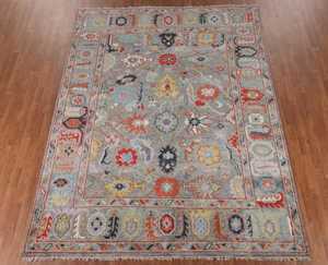 Tapis noué à la main de qualité supérieure Tapis moderne en soie de laine Oushak avec travail brodé pour salon, chambre et maison - Product Image 1