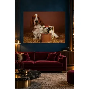 Impression sur toile de chien Basset Hound avec téléphone antique - Product Image 2