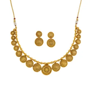 Online Set kalung emas polos antik wanita, dengan pelapisan emas perhiasan Arab buatan