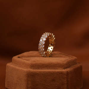 Bague de mariage classique certifiée plaqué or 18 carats pleine éternité à deux rangées de diamants cultivés en laboratoire cadeau d'anniversaire pour femmes bague de mode - Product Image 4