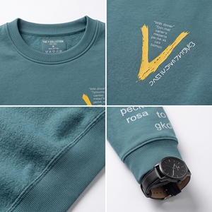 เสื้อสเวตเชิ้ตคอกลมผู้ชาย สีเขียวอมฟ้า ทรงปกติ พิมพ์ลาย สวมใส่สบายๆ สำหรับฤดูใบไม้ร่วง พิมพ์ลายด้วยเทคนิคฮีททรานเฟอร์ ผ้าฝ้าย 100% - Product Image 6