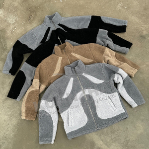 Veste Homme en Patchwork Boxy avec Fermeture Éclair, Doublure en Sherpa, Style Streetwear, Chaude pour l'Hiver - Product Image 1