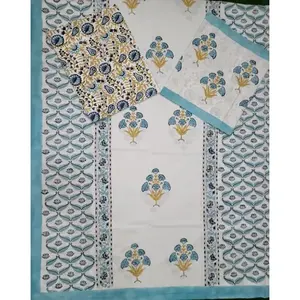 Hand Block Print 100% Cotton <b>Double</b> <b>Bed</b> <b>Sheet</b> with Mugal Motifs 220+ GSM White - Product Image 2