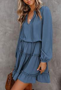 Custom Fabric <b>Balloon</b> Long Sleeve V-Neck Designer Ruffle Fashion New Arrival Women Top - Product Image 4