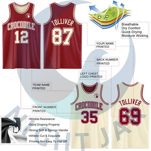 Maillot de combinaison de basket-ball à sublimation double face réversible crème bordeaux personnalisé - Product Image 3