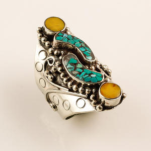 แหวนทิเบตสีเทอร์ควอยซ์ธรรมชาติเครื่องประดับทำด้วยมือผู้จำหน่ายเครื่องประดับทิเบตขายส่งจำนวนมาก - Product Image 3