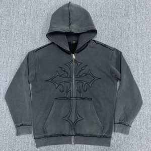 Sweat à capuche zippé délavé à l'acide Vintage de haute qualité 100% coton éponge française personnalisé brodé Streetwear pour hommes solide personnalisé - Product Image 5