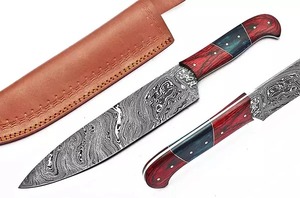 Ensemble de couteaux de chef personnalisés en acier damas forgés à la main avec lame tranchante et manche en bois Pakka pour une utilisation quotidienne dans la cuisine Couteau SCL - Product Image 3