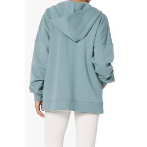 Sudaderas con capucha largas informales con cremallera y cordón para mujer - Product Image 3